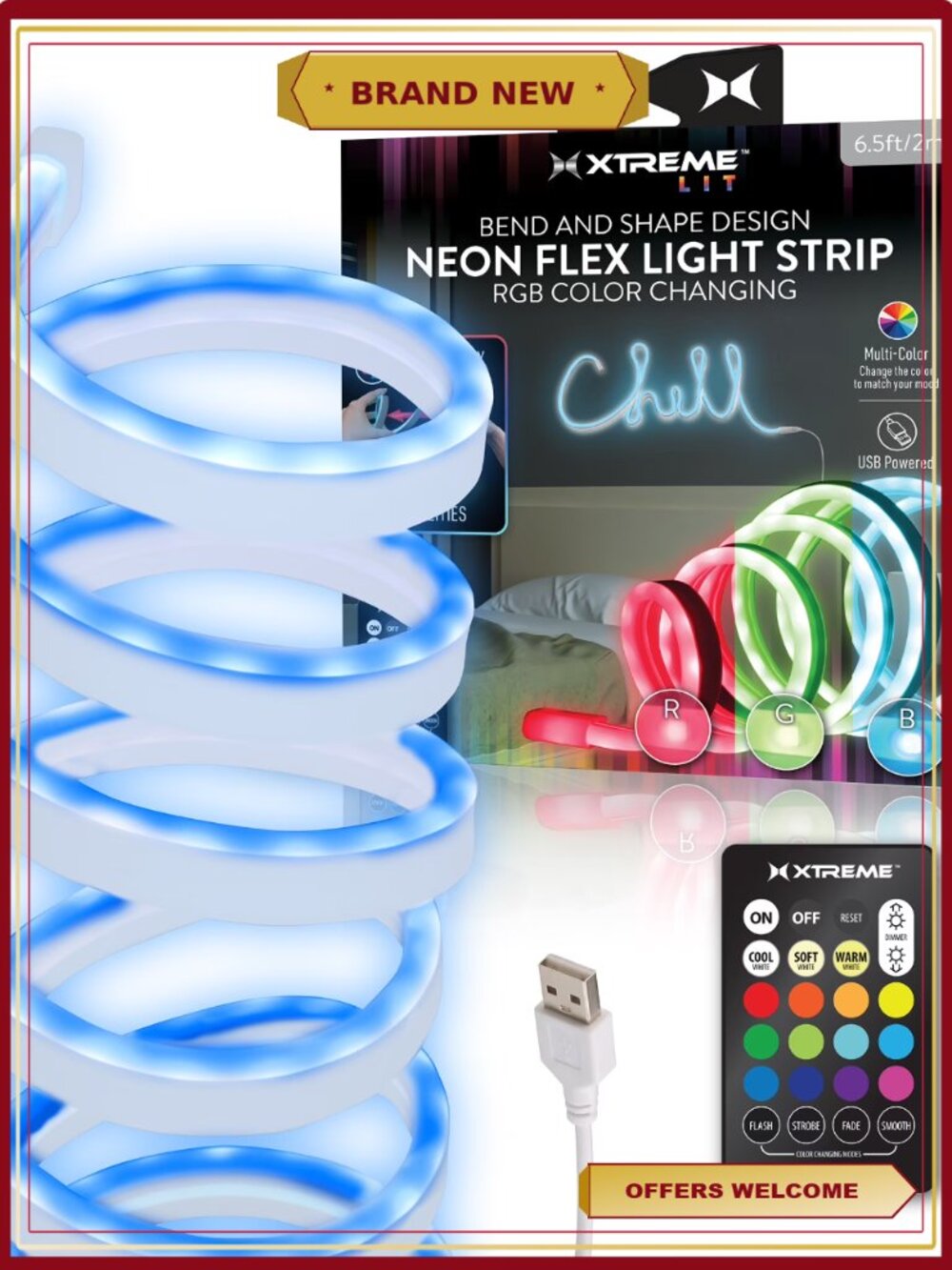 Flexible LED Strip Lights Bendable Memory Wire USB Remote Control Party Decor
